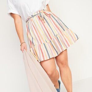 NWT Old Navy High-Waisted Tiered Multi-Color Striped Mini Swing Skirt - Size S